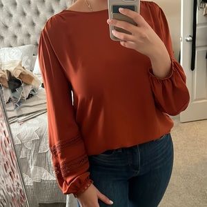 🆕 ANN TAYLOR Burnt Orange Balloon Sleeve Blouse - Size M